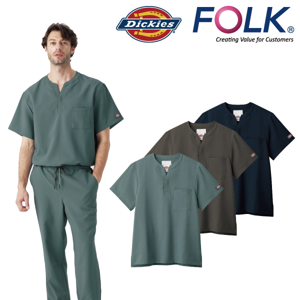 【Dickies】• スタンドカラー 男女兼用スクラブ（FOLK） 医療用白衣 7090SC