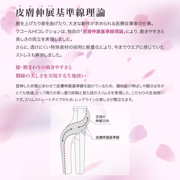 【Wacoal】• 透け防止 レディスストレートパンツ（FOLK） 医療用白衣 HI301